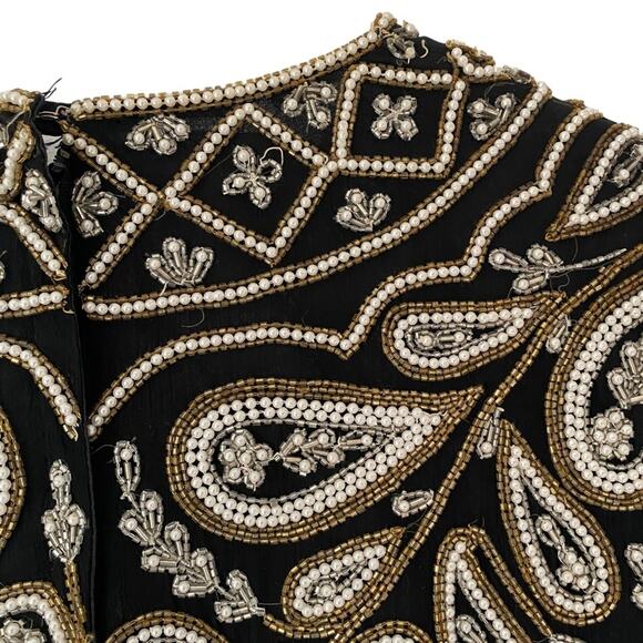 Carolyne Barton Nights Sequin Pearl Beaded Black Silk Lined Blouse size medium - Picture 6 of 13